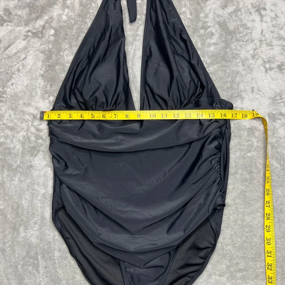 Cup She One Piece Swimsuit XXL‎ Black Summer Seaside Ruched Halter Tummy Control